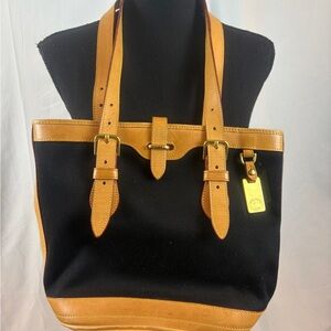 Vintage Made in USA Dooney & Bourke Black and Tan Handbag